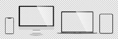 Gerçekçi monitör seti, dizüstü bilgisayar, tablet, akıllı telefon - Stock Vektör illüstrasyonu