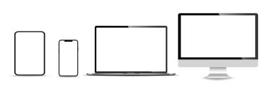 Gerçekçi monitör seti, dizüstü bilgisayar, tablet, akıllı telefon - Stock Vektör illüstrasyonu