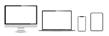 Gerçekçi monitör seti, dizüstü bilgisayar, tablet, akıllı telefon - Stock Vektör illüstrasyonu