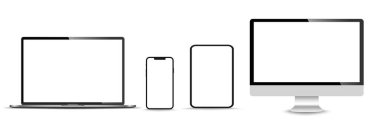 Gerçekçi monitör seti, dizüstü bilgisayar, tablet, akıllı telefon - Stock Vektör illüstrasyonu