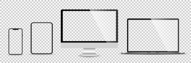 Gerçekçi monitör seti, dizüstü bilgisayar, tablet, akıllı telefon - Stock Vektör illüstrasyonu