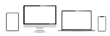 Gerçekçi monitör seti, dizüstü bilgisayar, tablet, akıllı telefon - Stock Vektör illüstrasyonu