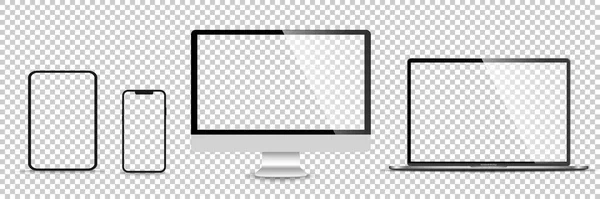 Realistisk Uppsättning Bildskärm Bärbar Dator Tablett Smartphone Stock Vector Illustration — Stock vektor