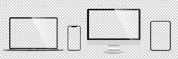 Gerçekçi Monitör Seti Dizüstü Bilgisayar Tablet Akıllı Telefon Stock Vektör — Stok Vektör