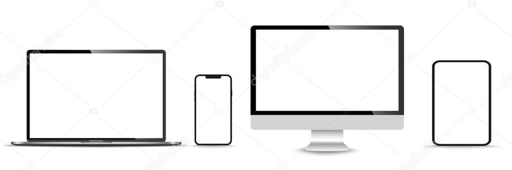 Realistic set of monitor, laptop, tablet, smartphone - Stock Vector illustration