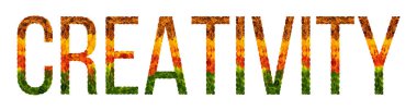 yaratıcılık kelime izole yaprakları beyaz arka plan ile renkli yazdırma, yaratıcı gösterimi için banner bırakır bulunmakta.