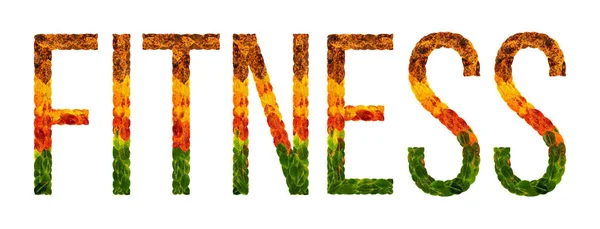 Word fitness written with leaves white isolated background, banner for printing, creative illustration of colored leaves. — Stock Photo, Image