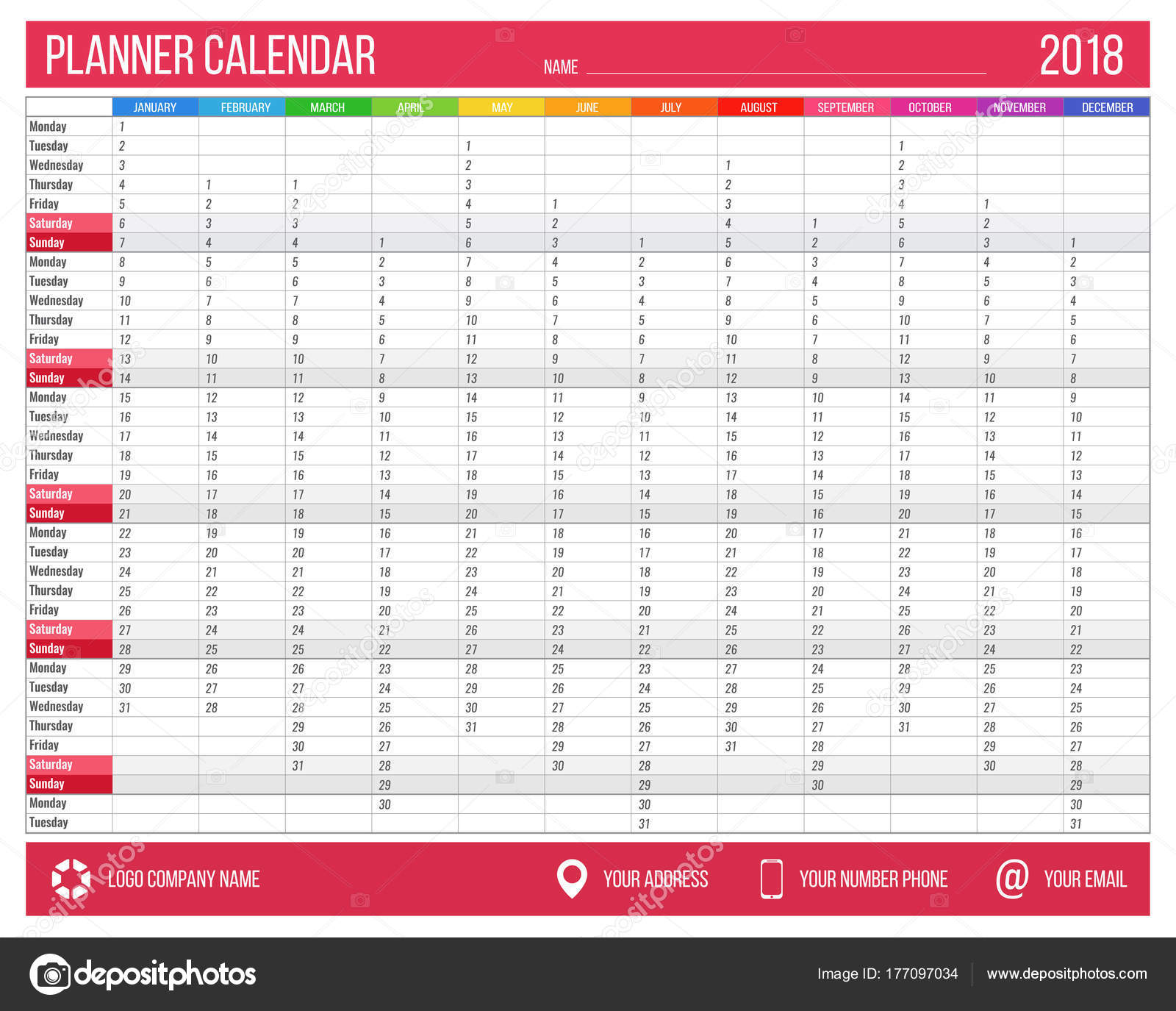 12 month planners 2018