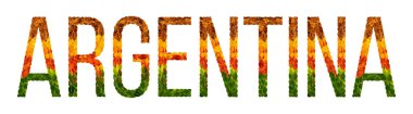 Word Arjantin ülkenin Arjantin yaratıcı bir gelişmekte olan ülke renkli yaprakları yaprakları beyaz yalıtılmış arka planda, baskı için bir afiş ile bulunmakta