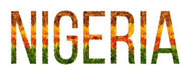 kelime Nijerya Ülke Nijerya yaratıcı bir gelişmekte olan ülke renkli yaprakları yaprakları beyaz yalıtılmış arka planda, baskı için bir afiş ile bulunmakta