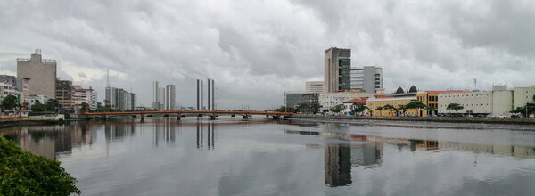 Recife Skyline with reflection on Capibaribe river in Brazil