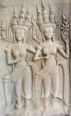 Angkor Wat, Kamboçya 'da duvara kazınmış bir dansçı. Antik khmer mimarisi