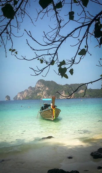 Bella Barca Coda Lunga Tramonto Nella Spiaggia Railay Nella Provincia — Foto Stock