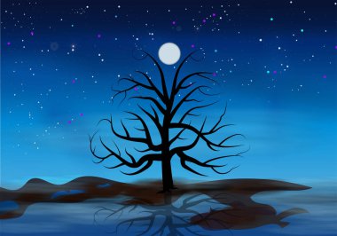 Bu resimde, ağaç öyle bir şekilde yapılır ki ağaç kelebek gibi görünür ve gökyüzünde yıldızlar parlar. Ağacın ortasında bulunan ağacın üzerine bir ay inşa edilmiştir..