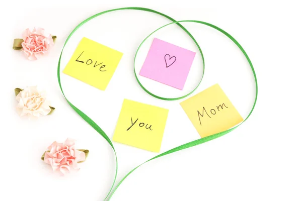 Concept Design Mother Day Post Flowers Ribbon Photo Copy Space — Stock Photo, Image