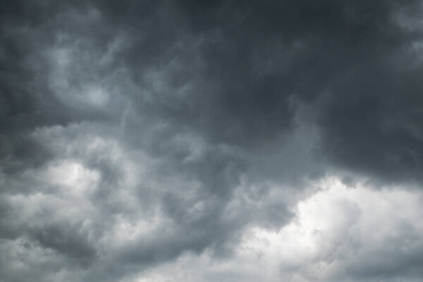 Panorama of the heavy storms, dark clouds going to rain.