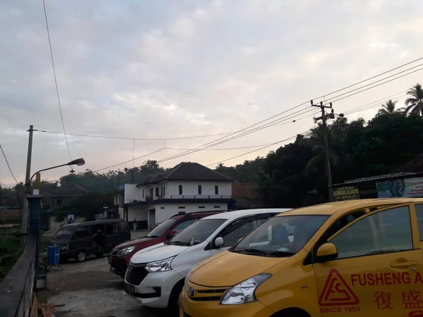 Playa Sawarna Banten Indonesia Cielo Mañana Visto Coche Que Estaba — Foto de Stock