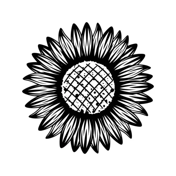 Szczegółowy Zarys Wektora Słonecznika Czarno Biały Ilustracja Plemienny Gotycki Tatuaż — Wektor stockowy