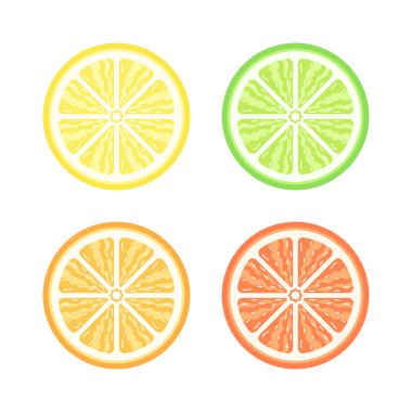 Yarım dilimlenmiş turunçgil meyvesi ve özenle hazırlanmış düz vektör ikonu tasarımı. Limon portakalı ve greyfurt sembolü.