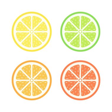 Yarım dilimlenmiş turunçgil meyvesi, basit, pulp düz vektör ikon dizaynlı. Limon portakalı ve greyfurt sembolü.