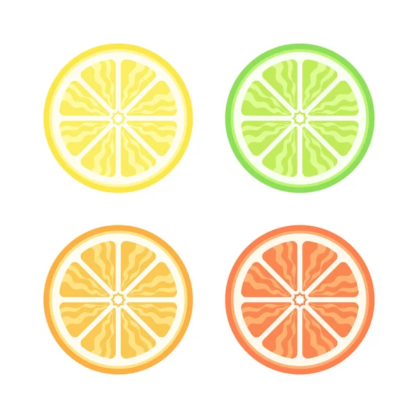 Citronová Limetková Pomerančová Grapefruit Půl Plátek Jednoduchý Vektorová Ikona Ilustrační — Stockový vektor