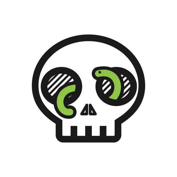 Cráneo Blanco Con Gusano Verde Que Sale Sus Ojos Ilustración — Vector de stock