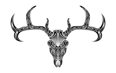 Creepy deer skull with antlers horns ethnic tribal tattoo vector art design illustration
