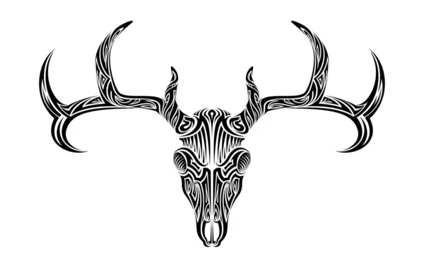 Creepy Deer Skull Antlers Horns Ethnic Tribal Tattoo Vector Art — Stock Vector