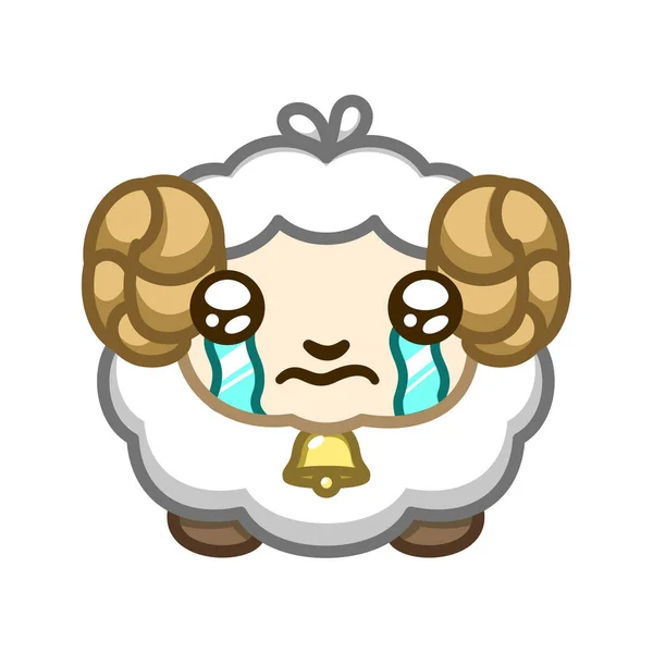 Cute Simple Sad Fluffy Sheep Cartoon Icon Illustration Logo Drawing — Stock Vector