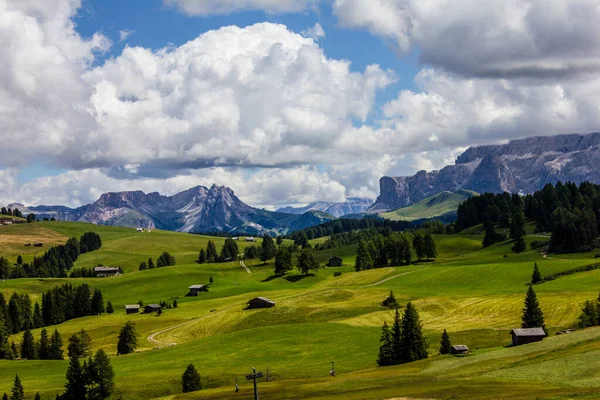 Alpe Siusi Met Sella Group Mountains Achtergrond — Stockfoto