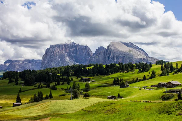 Seiser Alm Alpe Siusi Avec Les Montagnes Gruppo Del Sassolungo — Photo