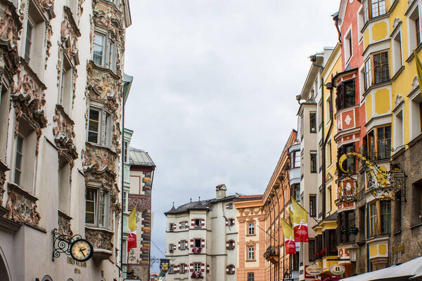 View of Helbling House and Colorful Buildings in Innsbruck City Center