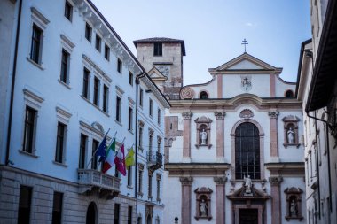 Trento, İtalya - 15 Ağustos 2019: Bir Yaz Günü Chiesa di San Francesco Saverio manzarası