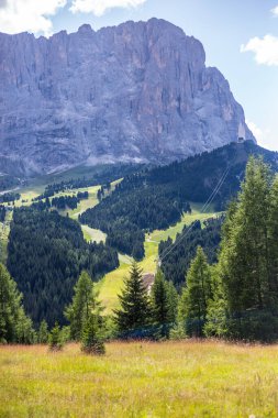 Selva di Val Gardena, İtalya 'dan Sassolungo (Langkofel) manzarası