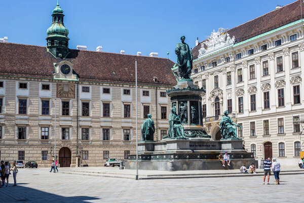 Vienna, Austria - June 18, 2018: View of Statue of Emperor Francis II in the Courtyard of Hofburg, Vienna Old Town