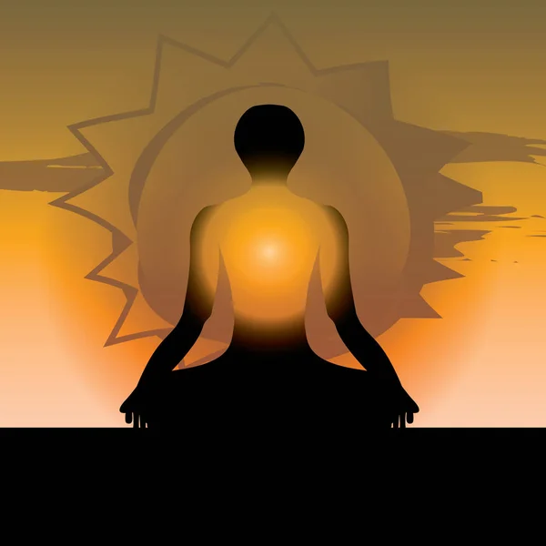 Meditación en el amanecer de la mañana — Vector de stock