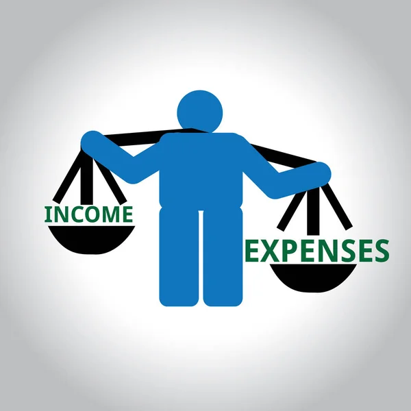 Homme pesant les revenus et les dépenses — Image vectorielle