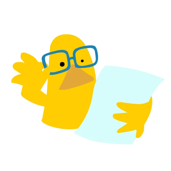 Pato ler papel cartoon personagem vector —  Vetores de Stock