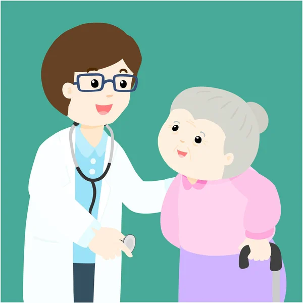 Grand-mère dessin animé voir médecin vecteur — Image vectorielle