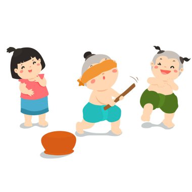 Blind fold Pot Hitting traditional Thai Kid game vector clipart