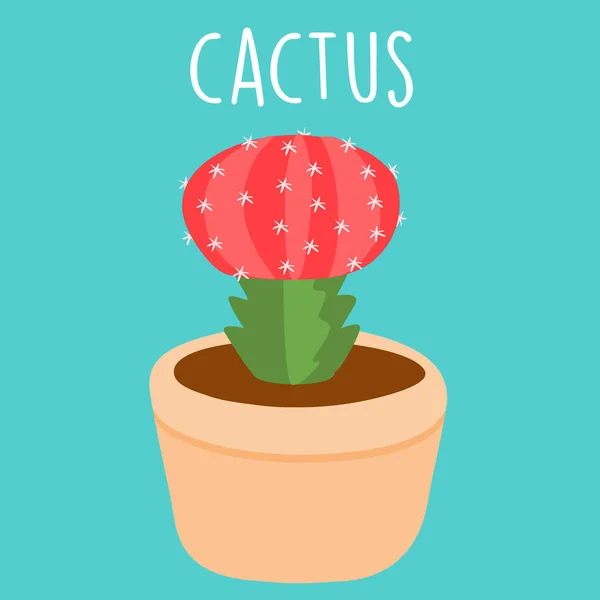 Cute red cactus in a pot vector — Stock Vector