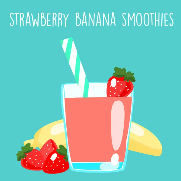 Fraise banane smoothie recette vecteur — Image vectorielle