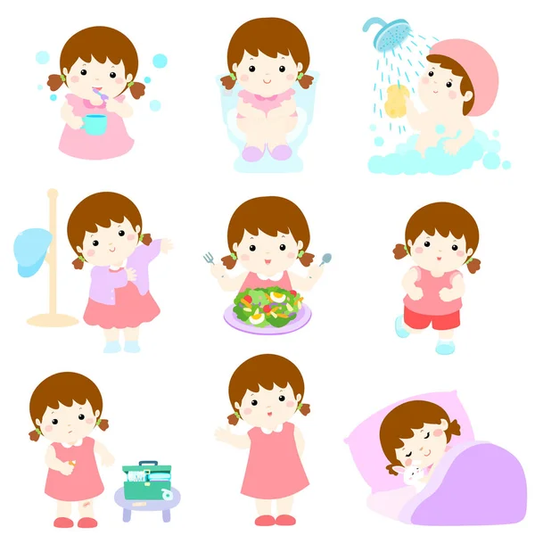 Higiene saludable para niña vector de dibujos animados — Vector de stock