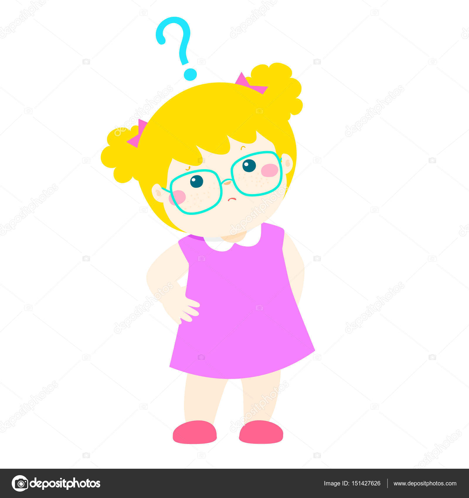 Little Girl Confused Cartoon Character Vector Stock Vector