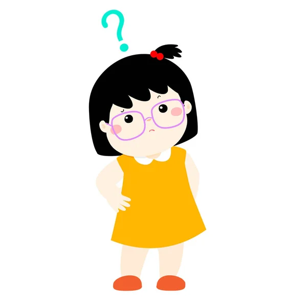Petite fille confus personnage de dessin animé vecteur — Image vectorielle