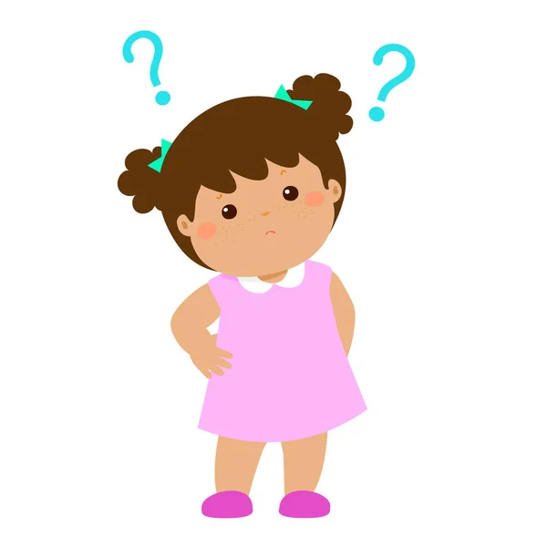 Kleines Mädchen verwirrt Zeichentrickfigur Vektor — Stockvektor