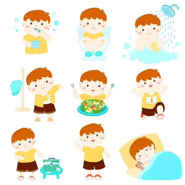 Higiene saludable para los niños vector de dibujos animados — Vector de stock