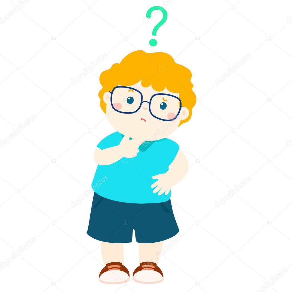 little boy confused cartoon character vector