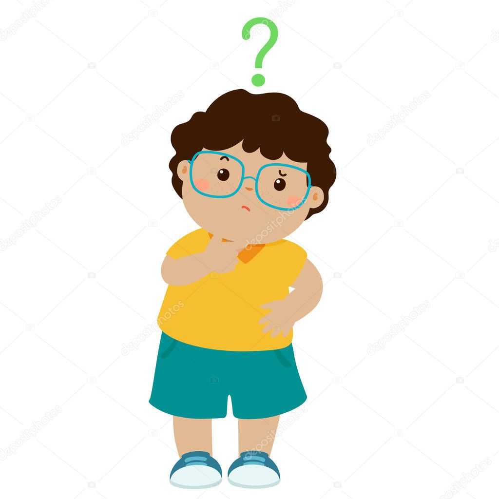little boy confused cartoon character vector