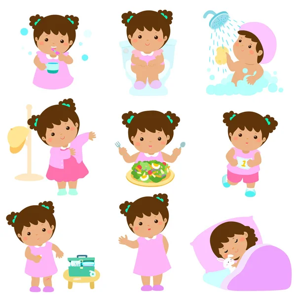 Higiene saludable para niña vector de dibujos animados — Vector de stock